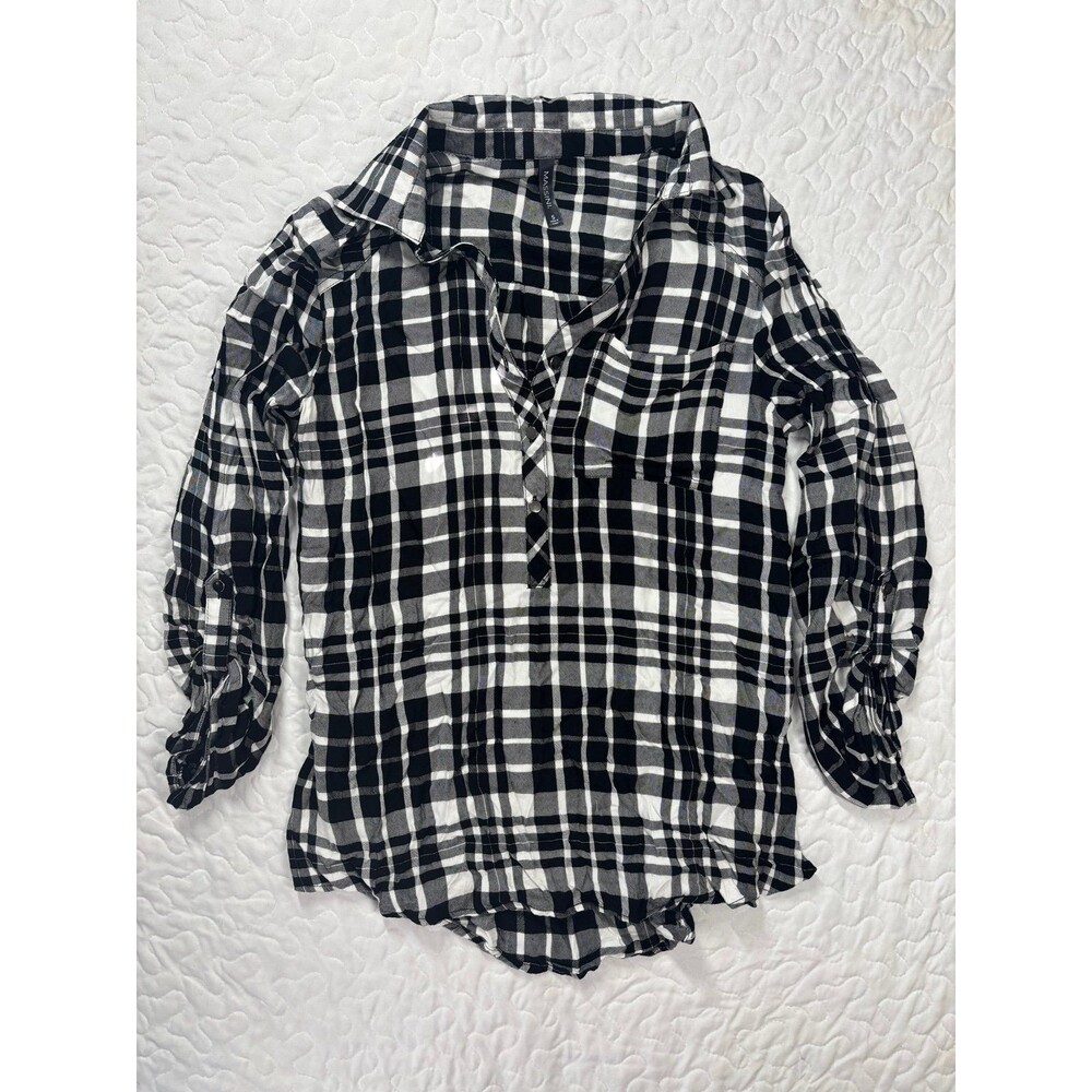 Massini Black Flannel Half Button Long Sleeve Shirt Size Small